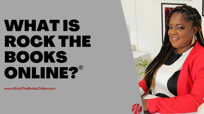 What is Rock the Books Online Woman with braids in red blazer; What is Rock the Books Online